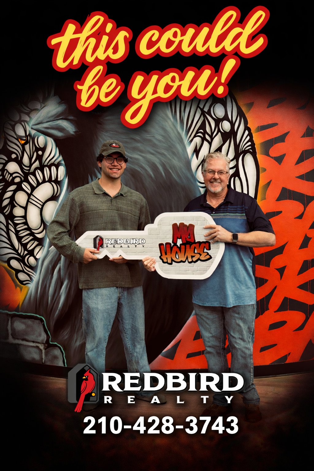 Kevin D Higgins handing over keys to a happy new homeowner — This Could Be You! Redbird Realty 210-428-3743